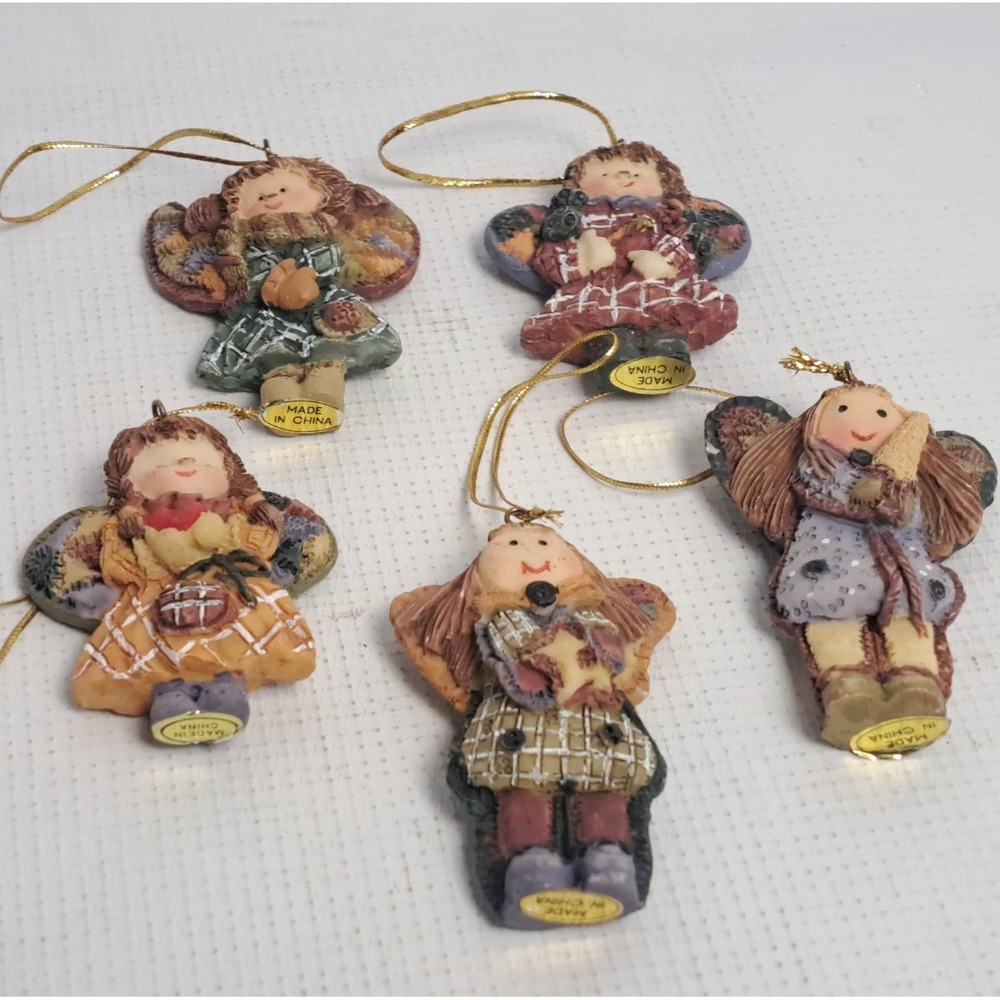 Vintage The Beachcombers Intl Mini Calico Angel Christmas Ornaments Lot (5) 2.5" - Picture 3 of 7